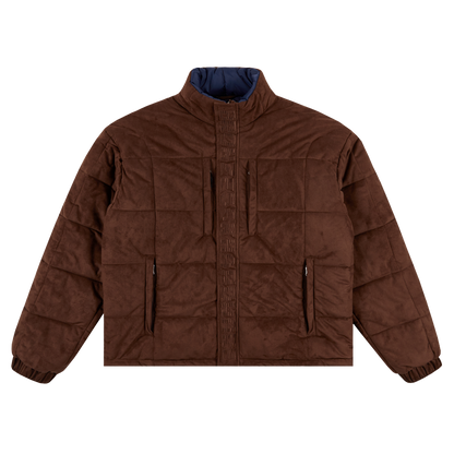 FAUX SUEDE PUFFER JACKET BROWN