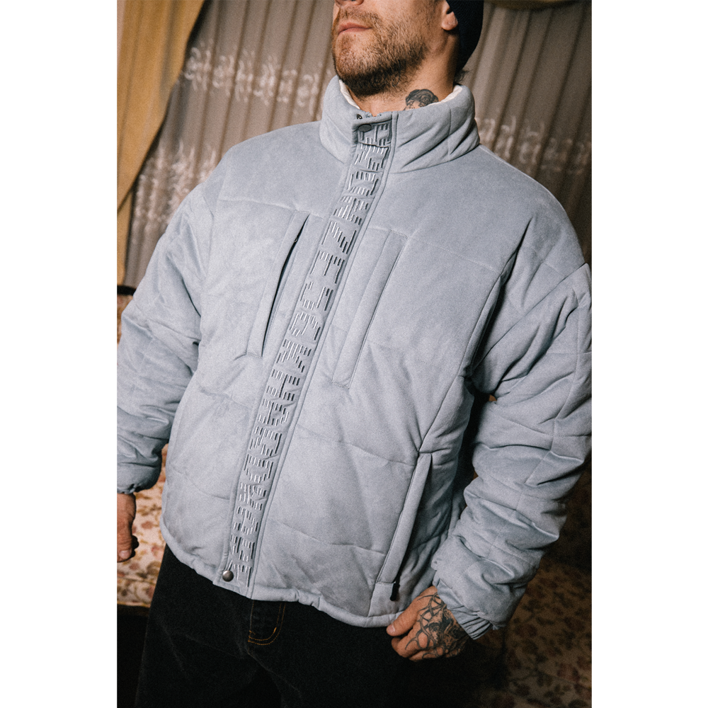 FAUX SUEDE PUFFER JACKET GREY