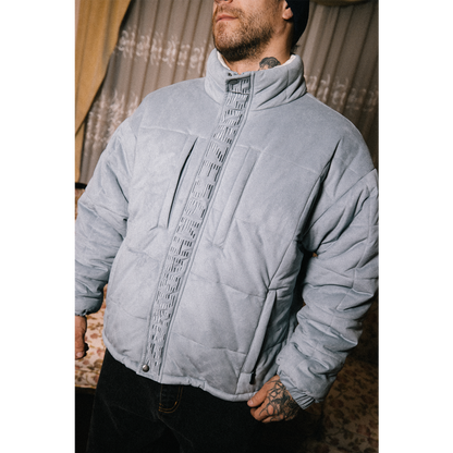 FAUX SUEDE PUFFER JACKET GREY