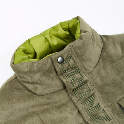 FAUX SUEDE PUFFER JACKET OLIVE