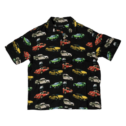 WRECKED CARS BUTTON UP BLACK