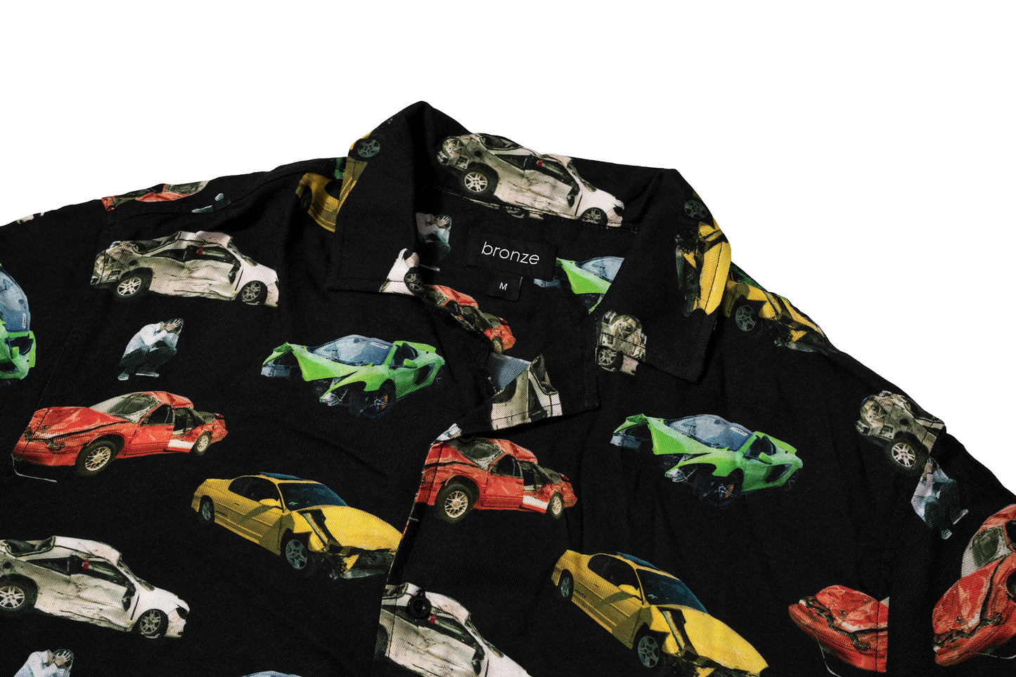 WRECKED CARS BUTTON UP BLACK